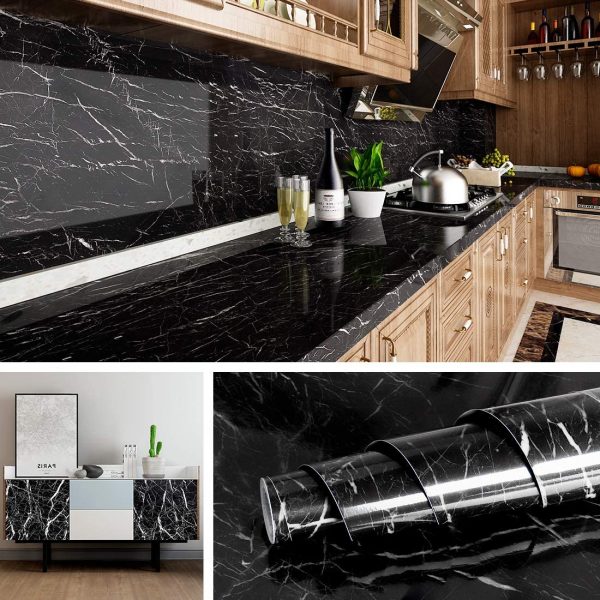 Pack of 3 Black marble Self Adhesive Waterproof Stickers