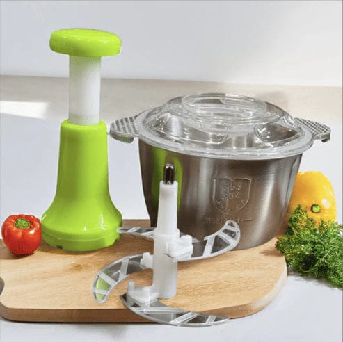 2L Stainless Steel Manual Food Chopper – Hand Push, 4-Blade Cutter