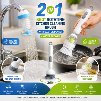 360° Rotating Kitchen Dish Cleaning Brush – Soap Dispenser  with FREE Mini Water Shower